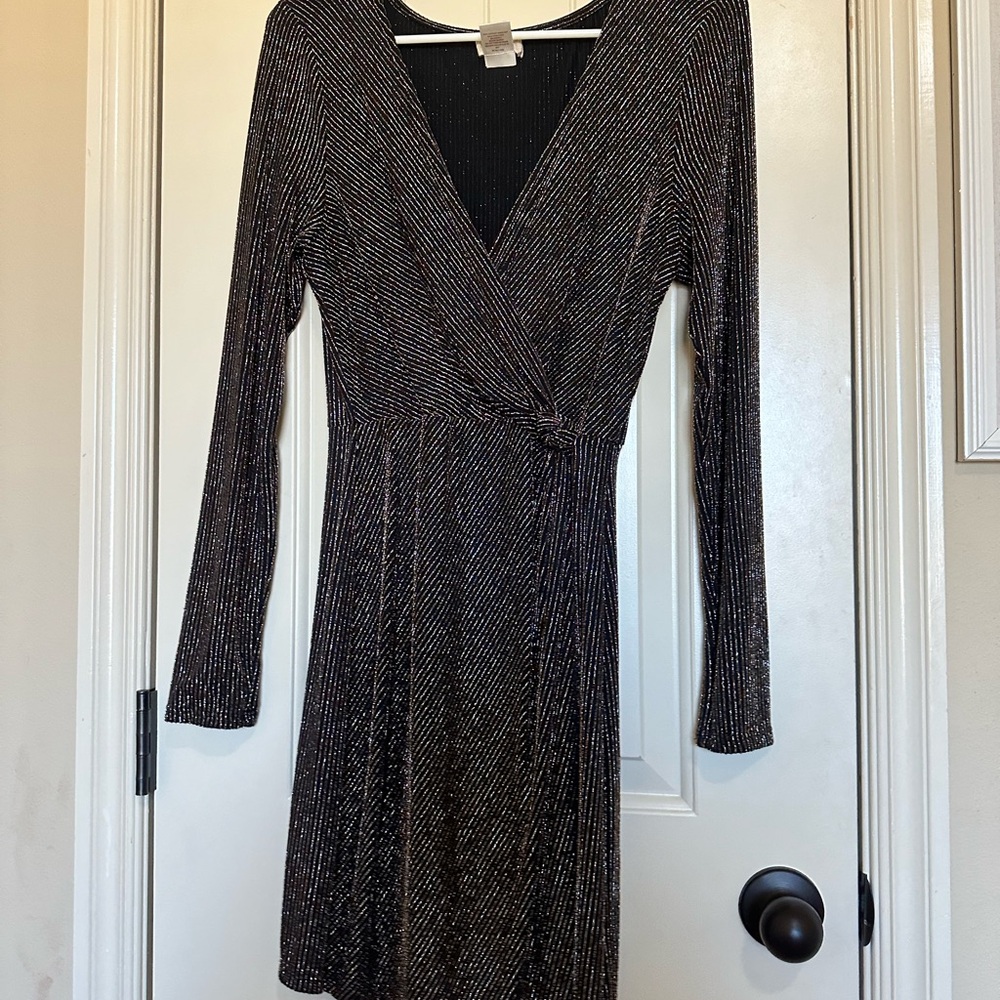 Altar'd State Black and Silver Long Sleeve Dress